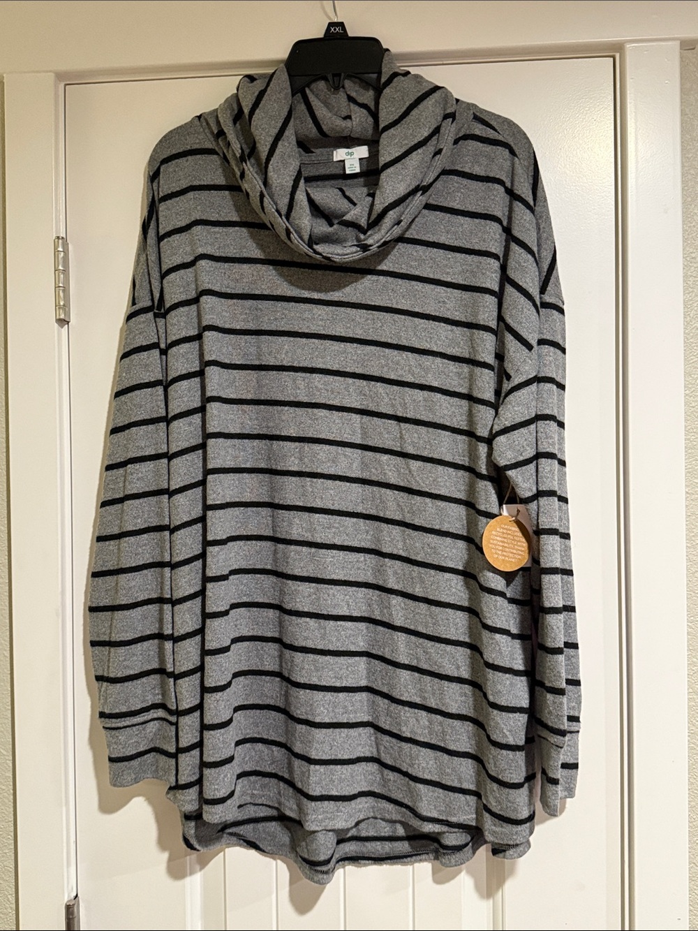 dip Gray & Black Striped Cowl Neck Sweater